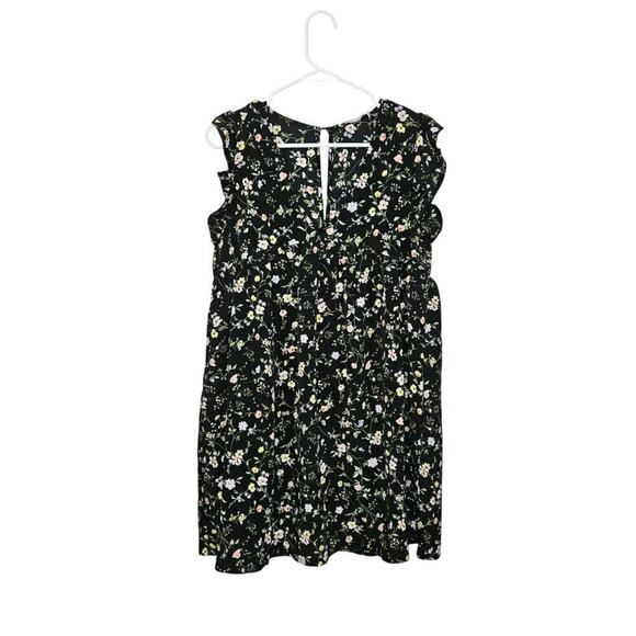 Mustard Seed Pants - Mustard Seed Floral Short Sleeve V-Neck Key Hole Dress Romper Size M Pockets